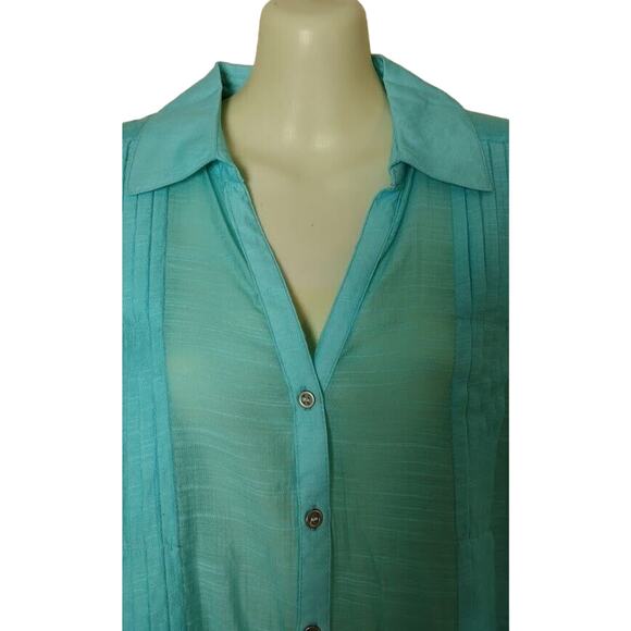 Chico's Button Up Long Tab Sleeve Shirt, Sz 0 (XS/4), Aqua - Picture 5 of 8